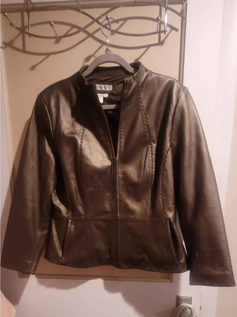 Cold water creek Women's Dark Bronze Leather Zip-Front Jacket